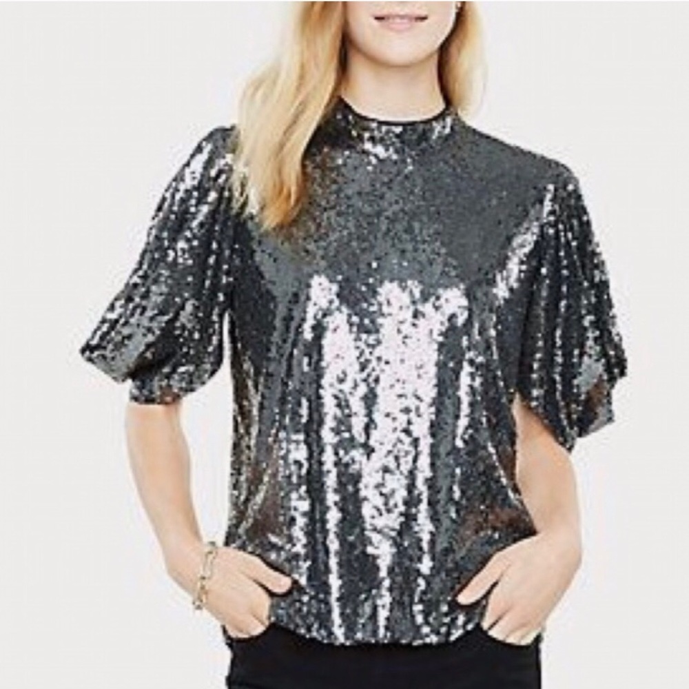 Ann Taylor Silver Sequin Blouse PM